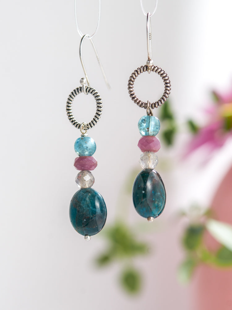 apatite & ruby & labradorite earrings