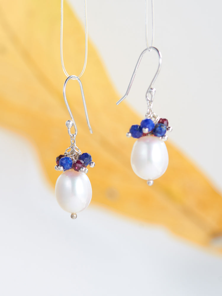 pearl & lapis lazul i& garnet earrings