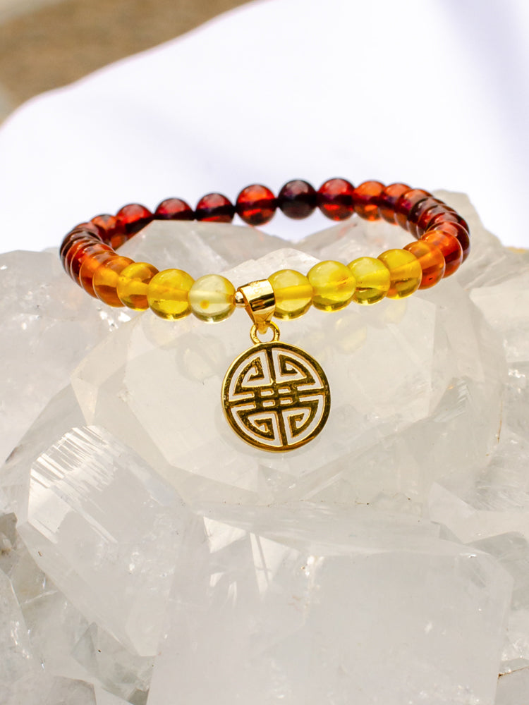 Amber simple bracelet with "happiness"