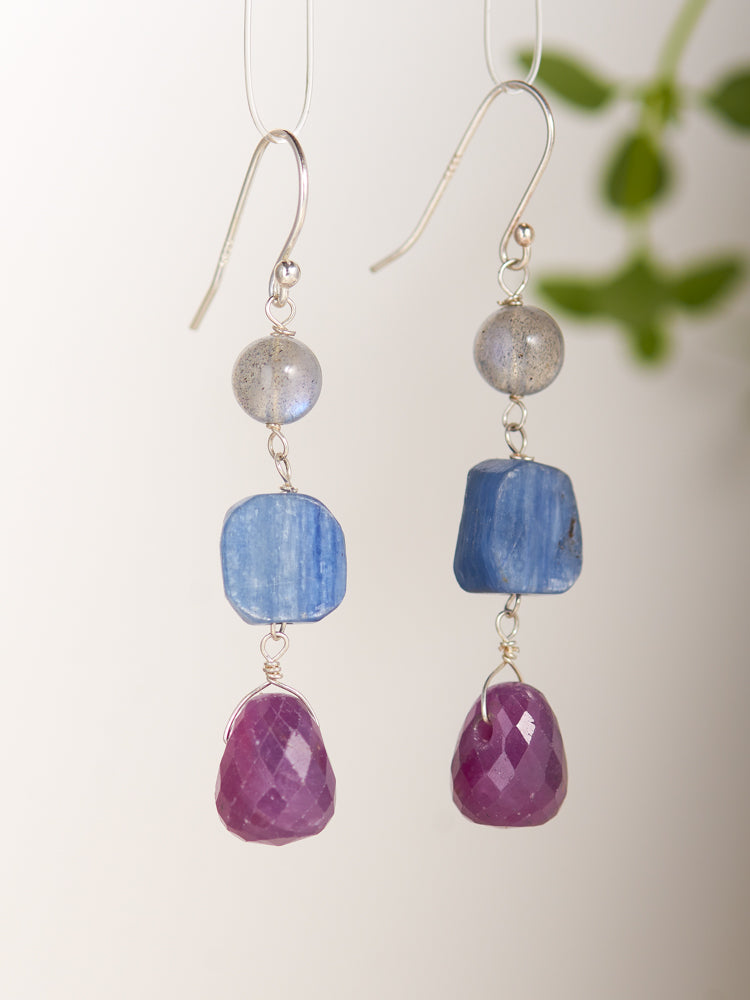 ruby& kyanite & labradorite earrings