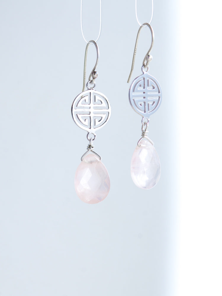 Rose quartz & double happiness earrings