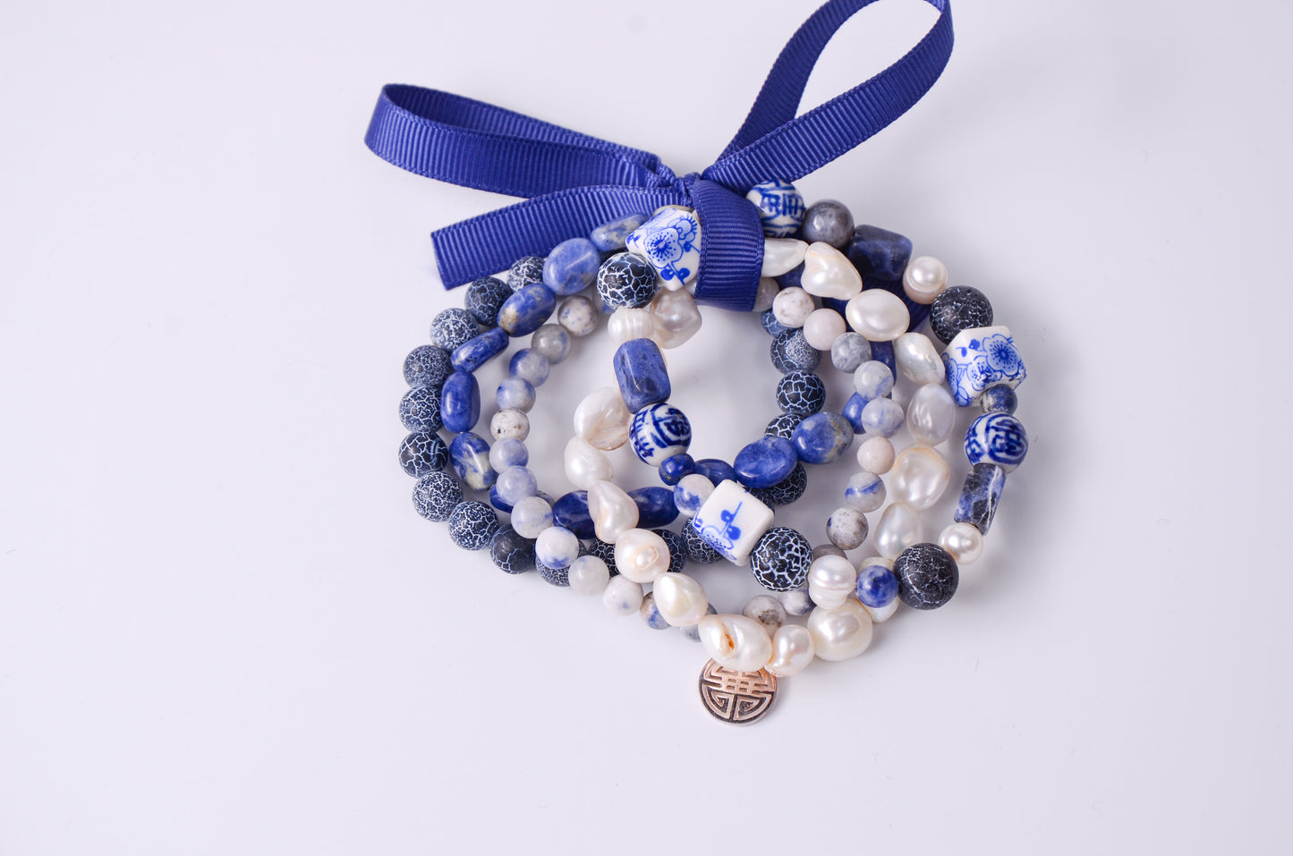 Jeans Sets bracelet & Double Happiness S925charms BLUE