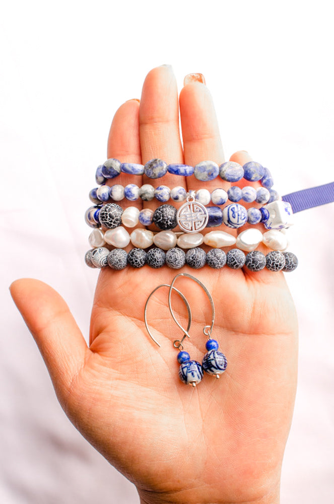 Jeans Sets bracelet & Double Happiness S925charms BLUE
