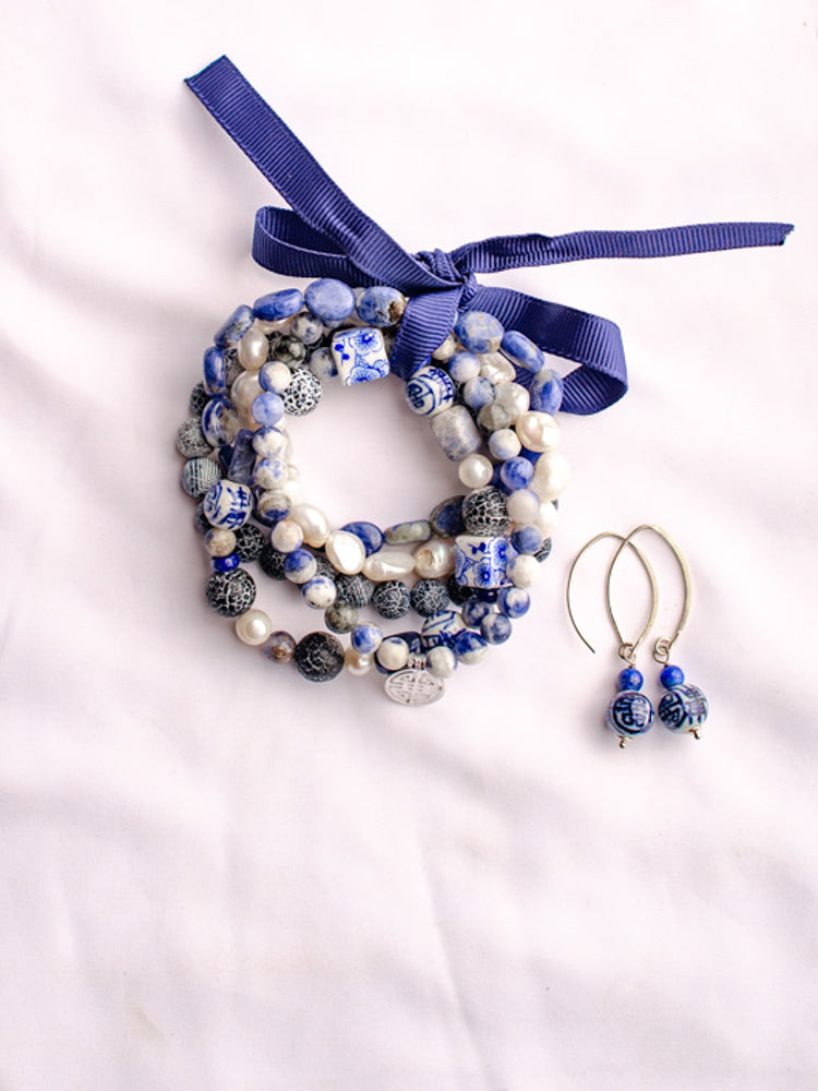 Jeans Sets bracelet & Double Happiness S925charms BLUE