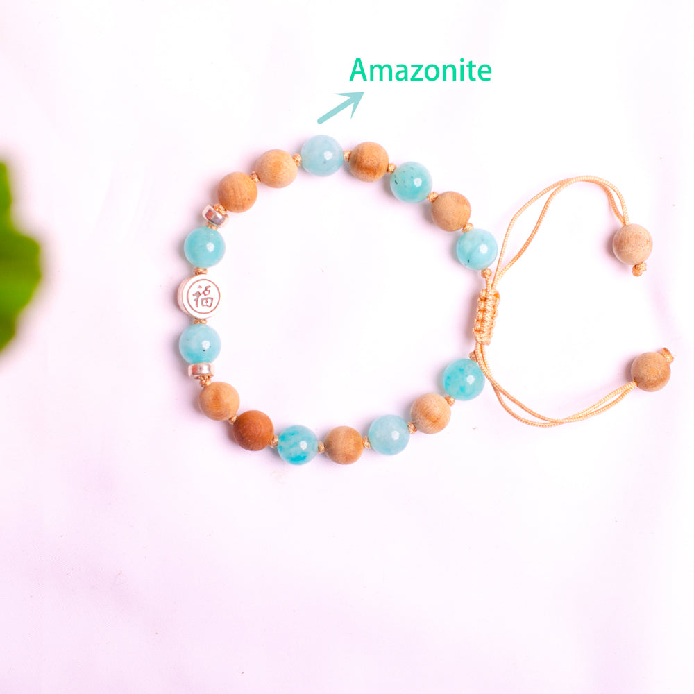 ‘fu’福 bracelet jade rose quartz amethyst Amazonite aquamarine