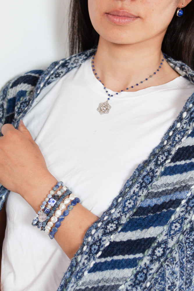 Jeans Sets bracelet & Double Happiness S925charms BLUE