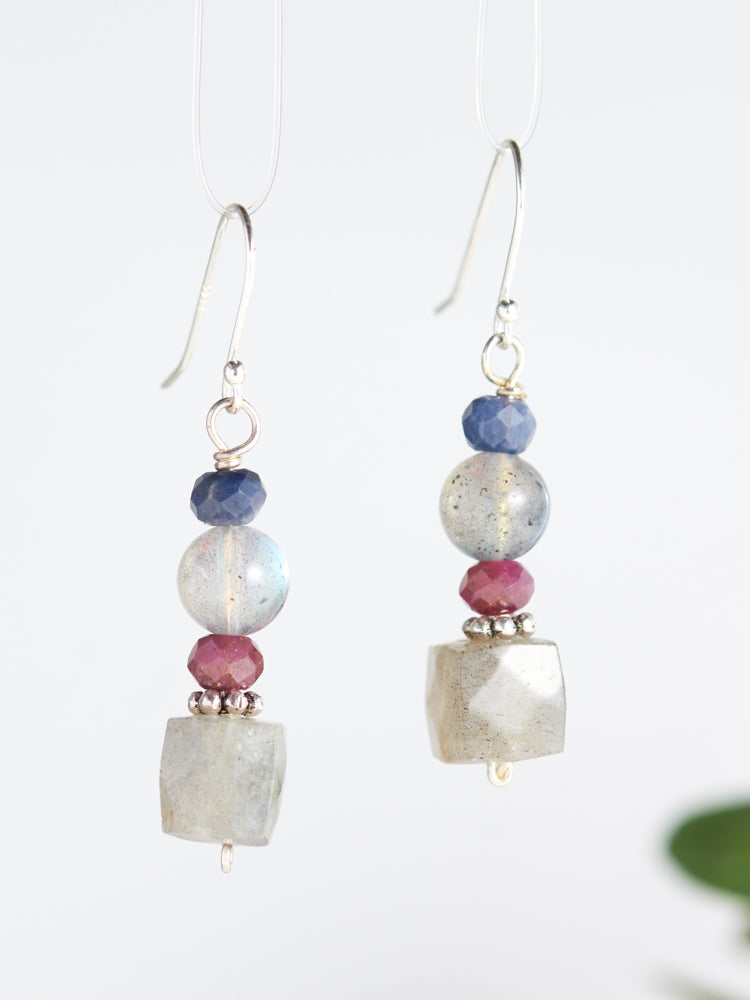 labradorite &ruby & sapphire earrings
