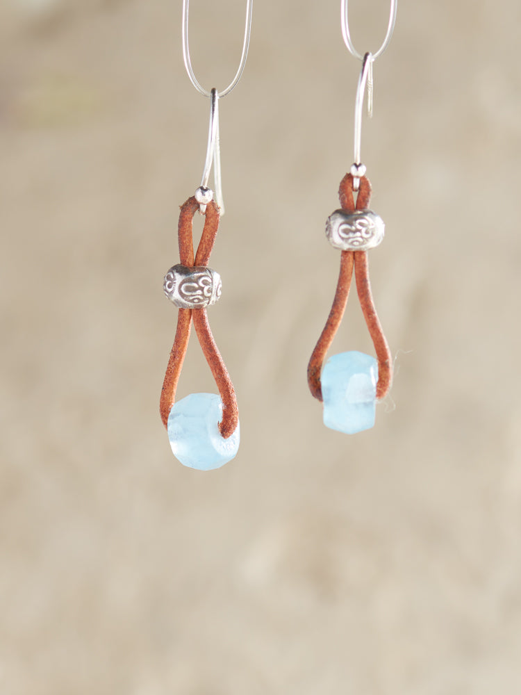 aquamarine & leather earrings