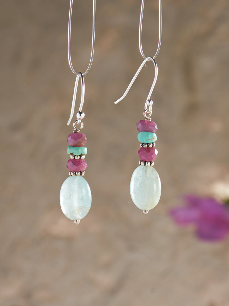 aquamarine &ruby& turquoise earrings