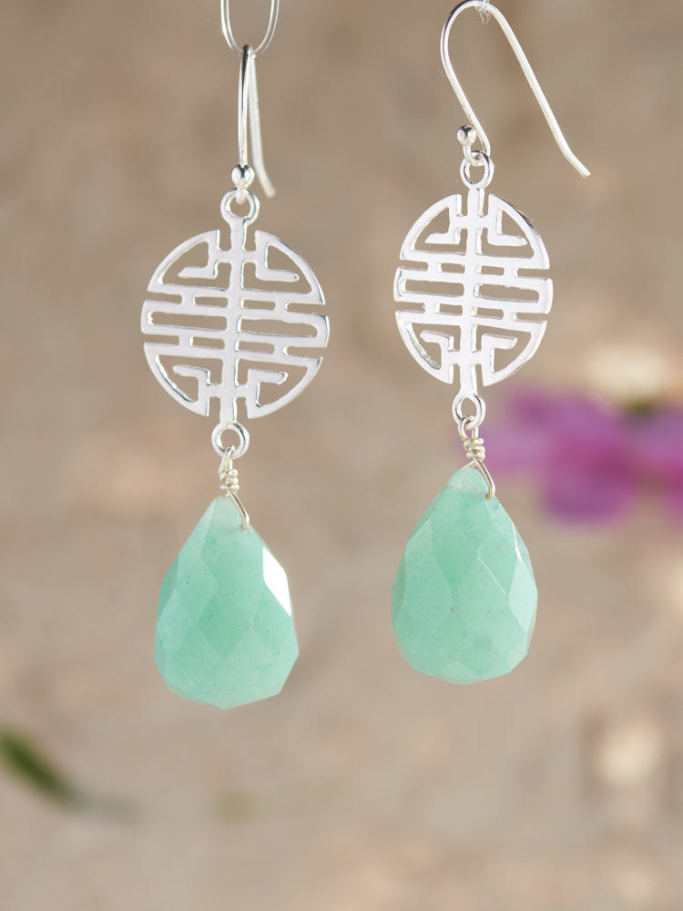 Aventurine & double happiness earrings