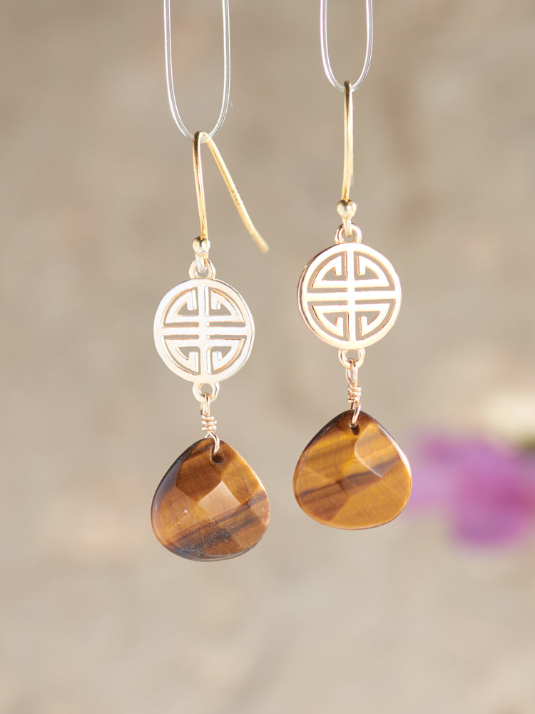 tiger's-eye& double happiness earrings
