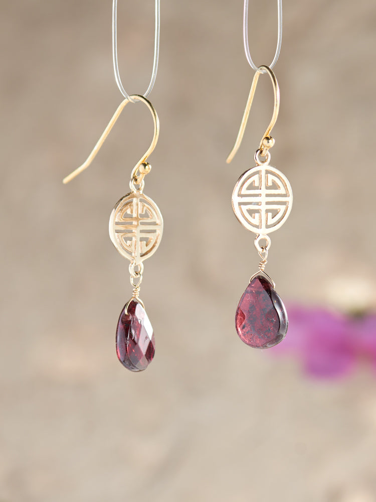 Garnet & double happiness earrings