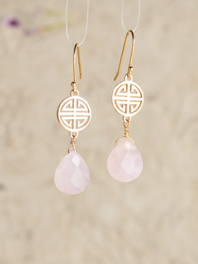 Rose quartz & double happiness earrings