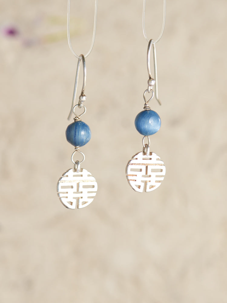 kyanite ,amethyst,turquoise,,rose quartz , lapis lazuli double happiness earrings