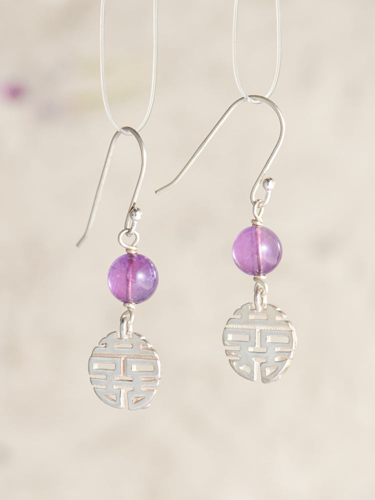 kyanite ,amethyst,turquoise,,rose quartz , lapis lazuli double happiness earrings