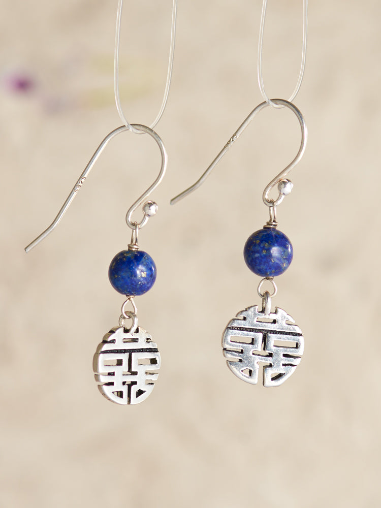 kyanite ,amethyst,turquoise,,rose quartz , lapis lazuli double happiness earrings