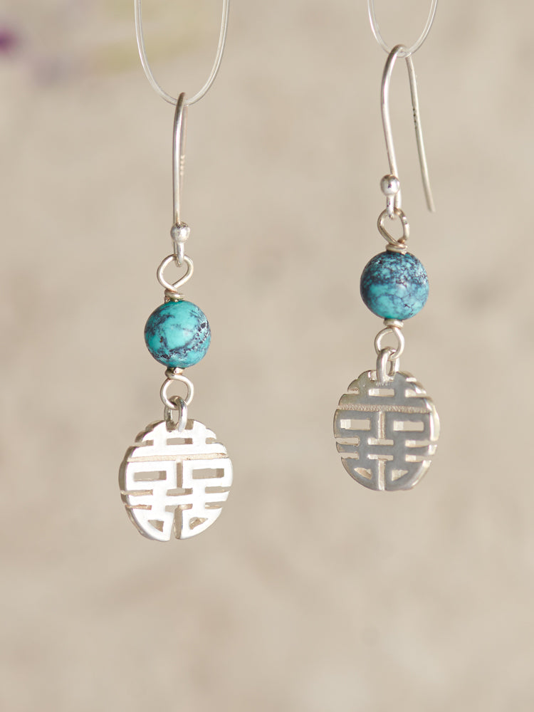 kyanite ,amethyst,turquoise,,rose quartz , lapis lazuli double happiness earrings