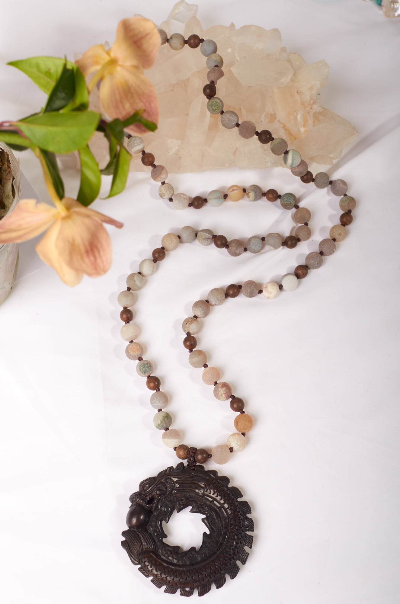 dragon & agate chinese style long necklace