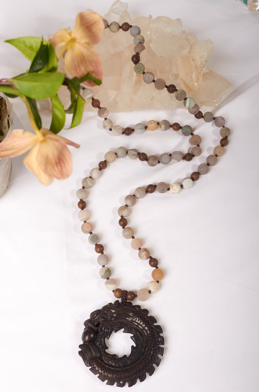 dragon & agate chinese style long necklace