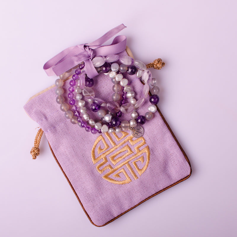 Amethyst Sets bracelet & Double Happiness S925charms