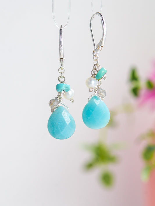 amazonite & labradorite  & pearl &  turquoise  earrings