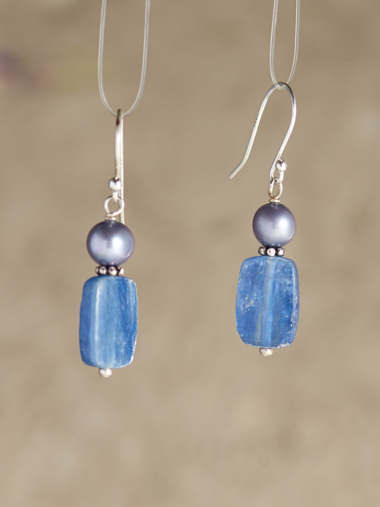 pearl  & kyanite  earrings