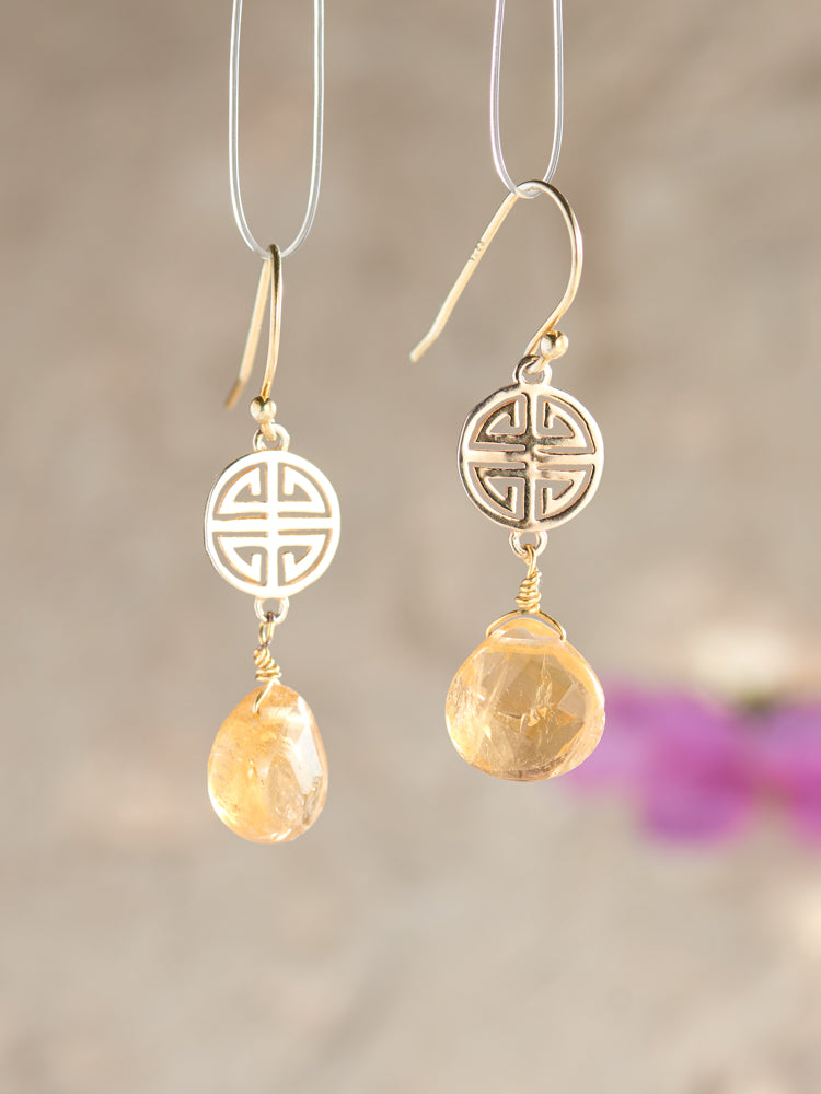 citrine  & double happiness earrings
